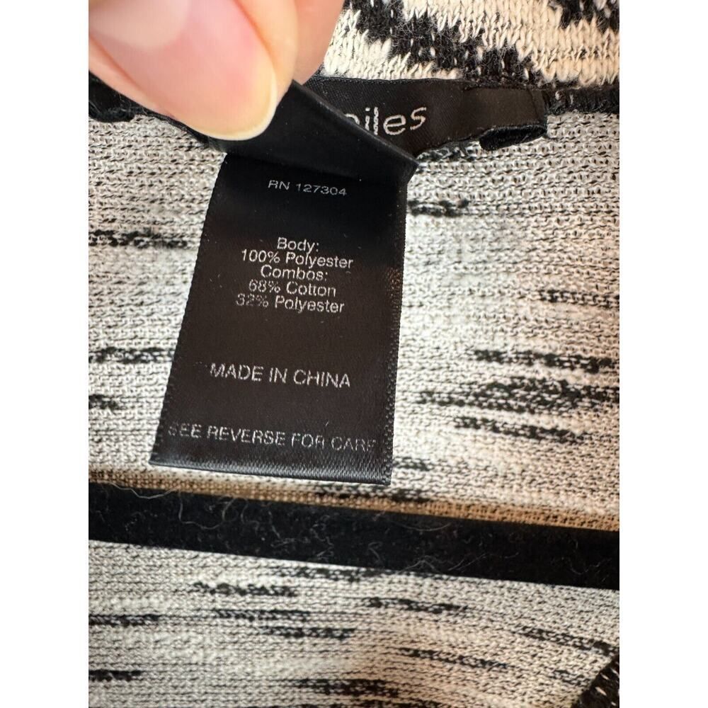 ALI MILES black white animal print button knit 3/4 sleeve cardigan sweater M - Picture 3 of 9